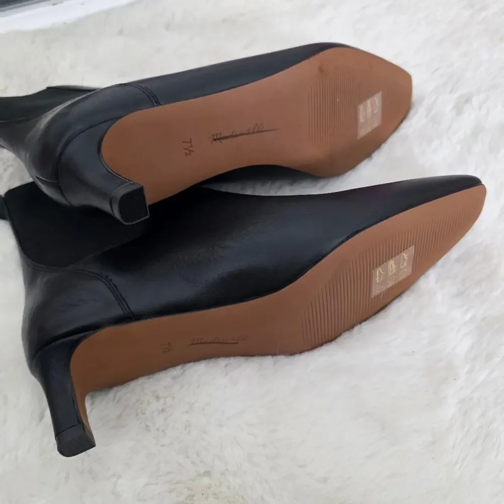 Madewell The Dimes Black Leather Chelsea Boot Kitten Heel Ankle Bootie 7.5 NEW